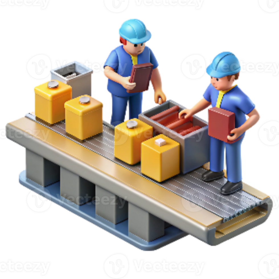 stunning vintage Assembly Line Workers Busy Scene Isolated high quality png