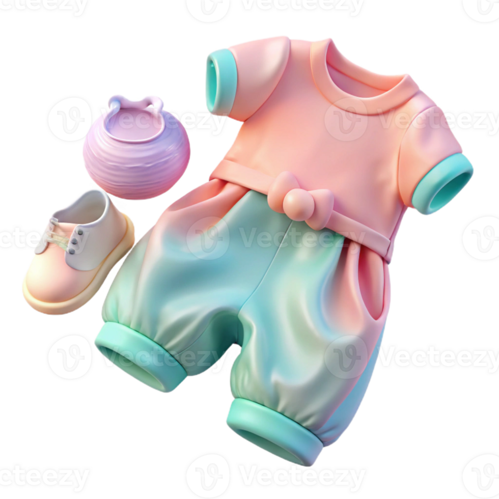 vibrant minimalist Baby Clothes Pastel Colors Flat Lay Transparent Background premium png