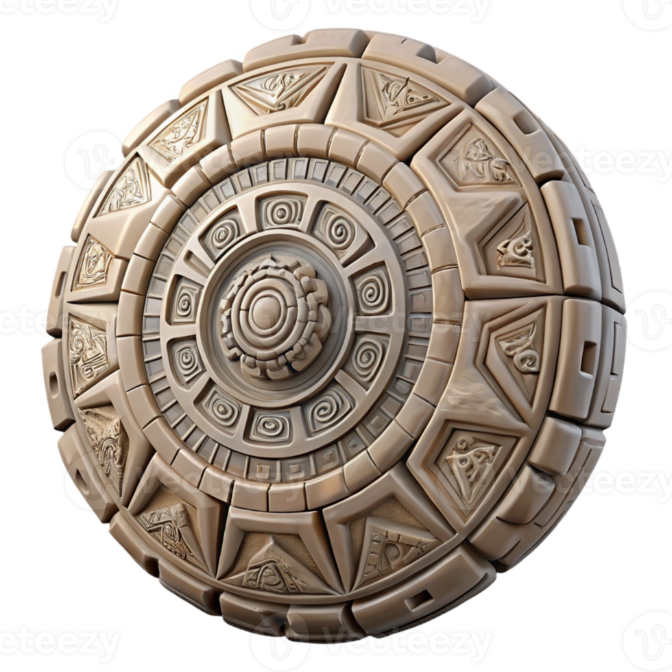 impressive vintage Aztec Calendar Stone Carved Detail Transparent Background high quality png