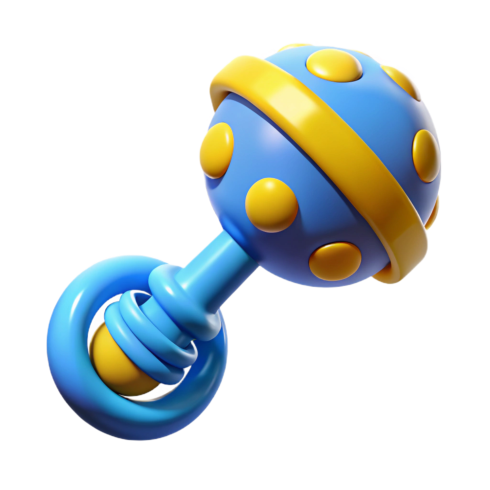 extraordinary vintage Baby Rattle Toy Blue and Yellow Transparent Background professional png