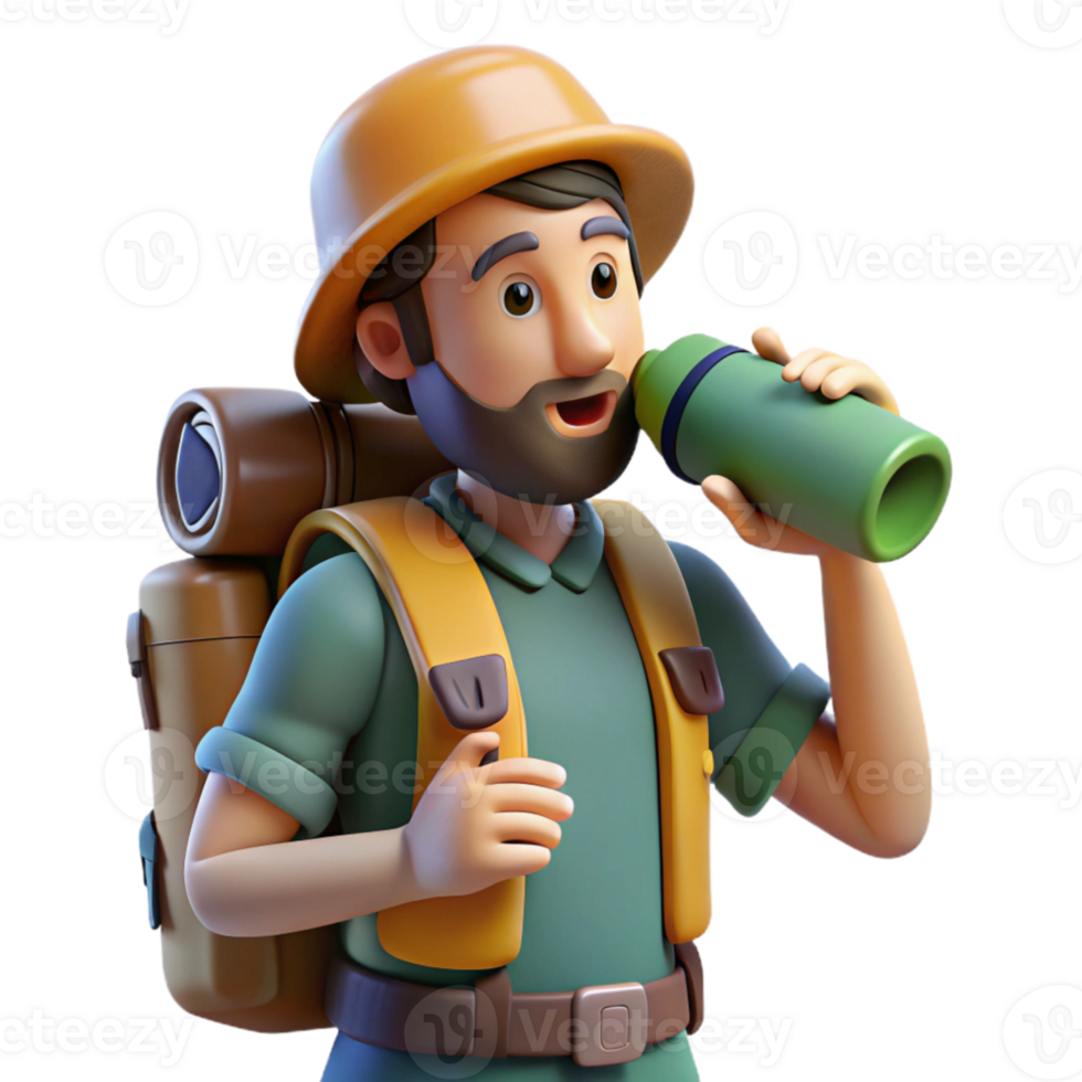 dramatic minimalist Backpacker Drinking Water From Bottle Cutout high resolution png
