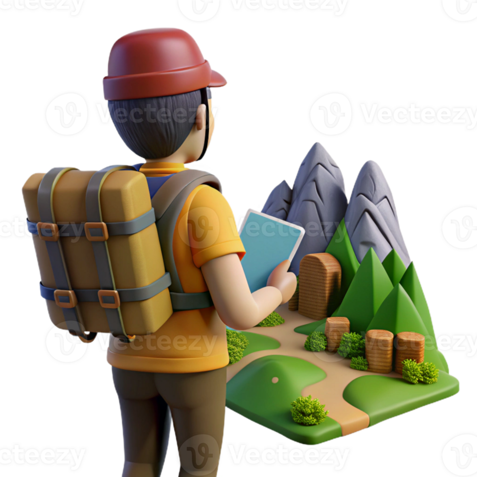 elegant minimalist Backpacker Looking at Scenic View Isolated 4K png