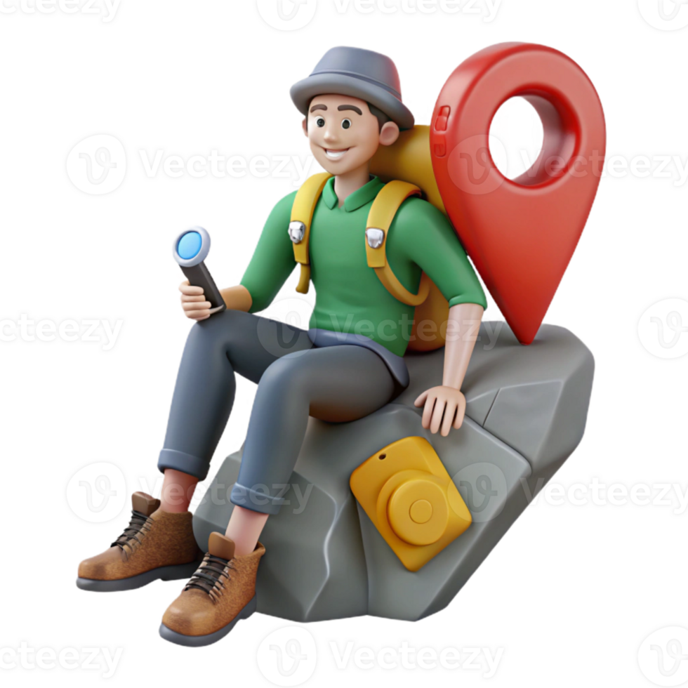 serene artistic Backpacker Resting on Rock Cutout detailed png