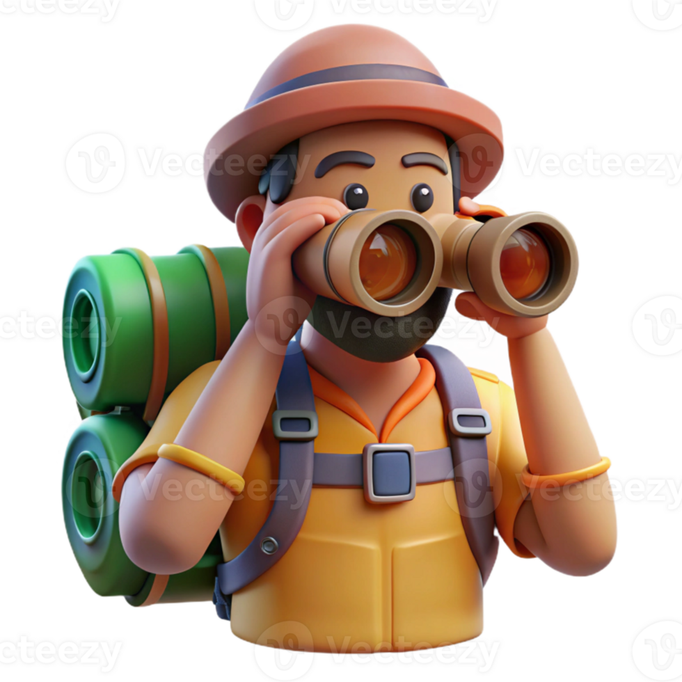 vibrant creative Backpacker Looking Through Binoculars Cutout high resolution png