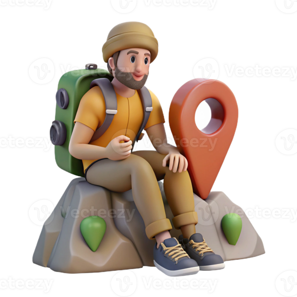 dramatic classic Backpacker Resting on Rock Cutout high resolution png