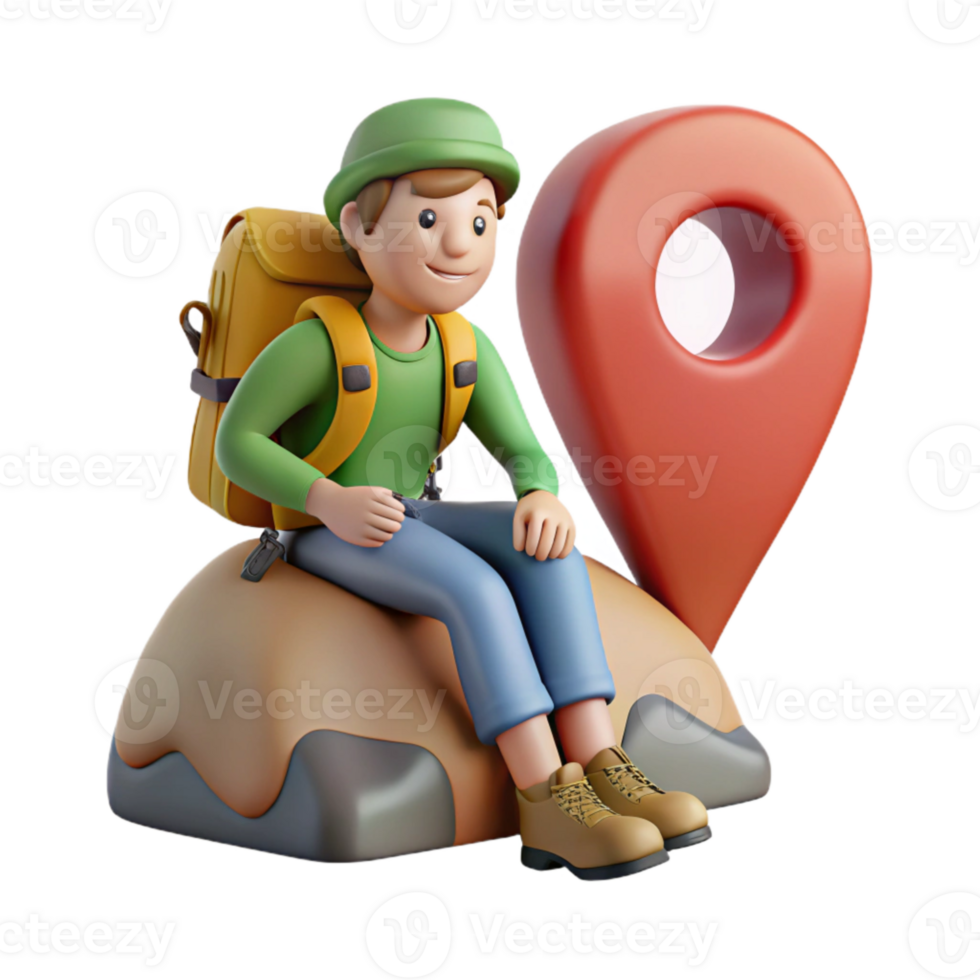stunning traditional Backpacker Resting on Rock Cutout premium png
