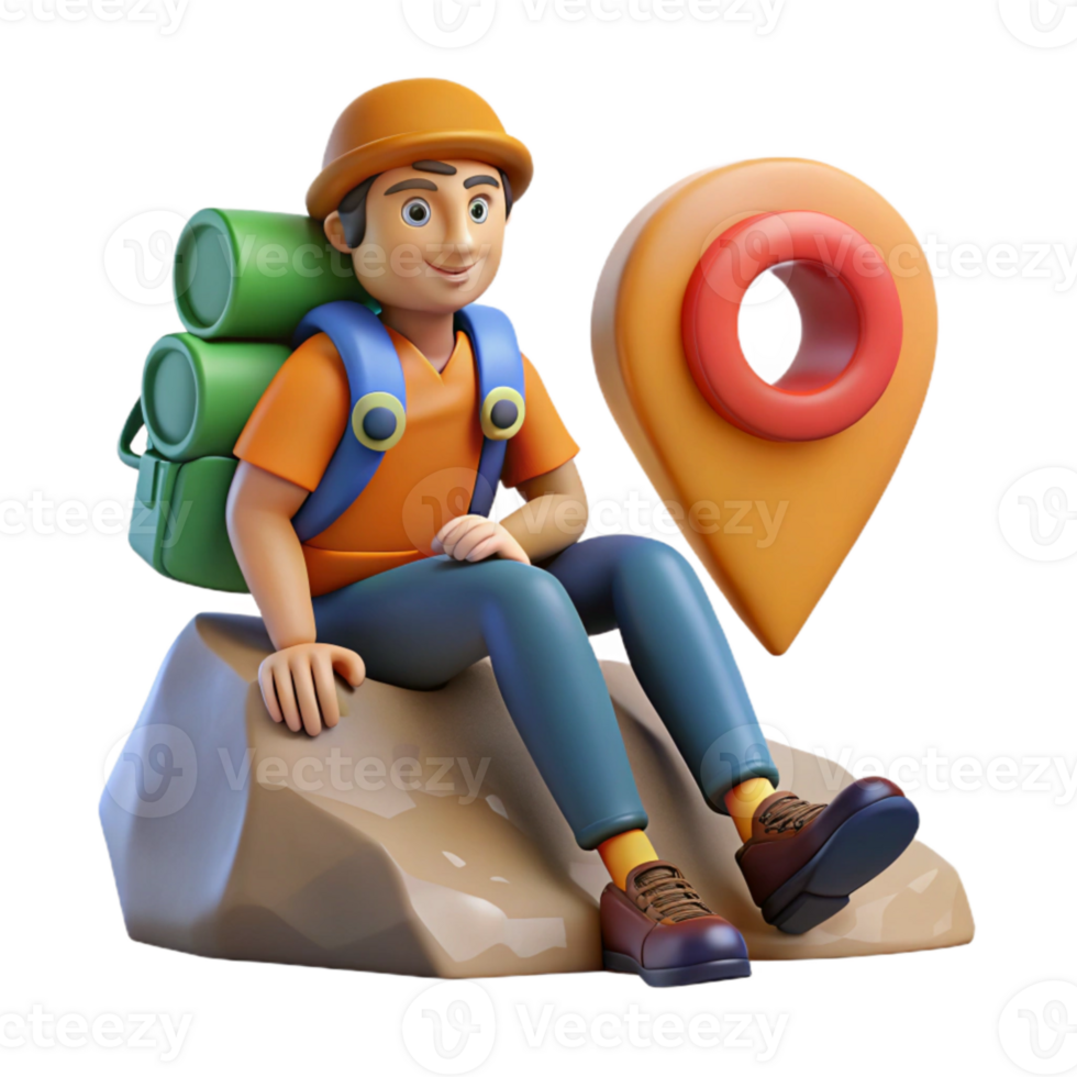 stunning modern Backpacker Resting on Rock Cutout detailed png