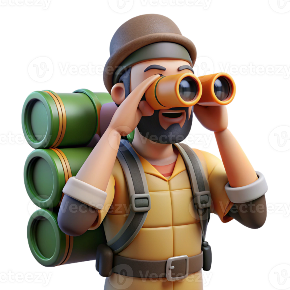stunning vintage Backpacker Looking Through Binoculars Cutout high resolution png