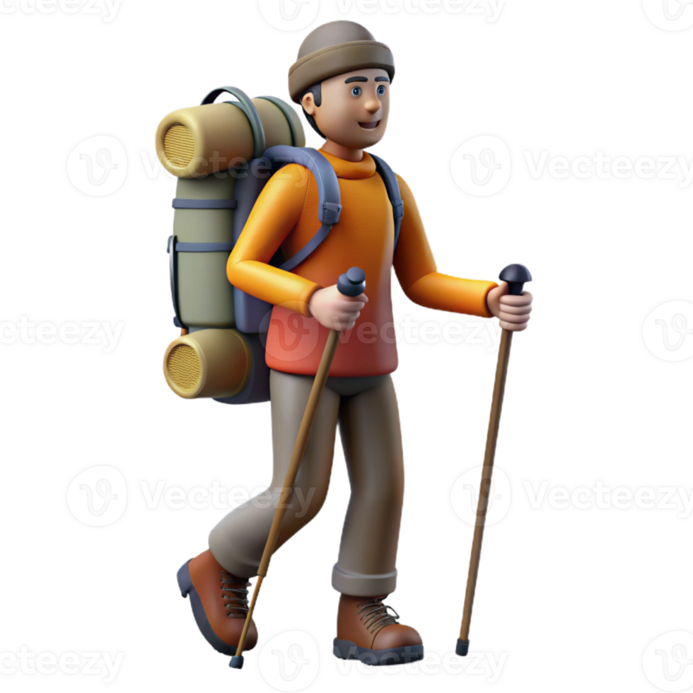 magnificent minimalist Backpacker Silhouette with Hiking Poles Isolated high resolution png