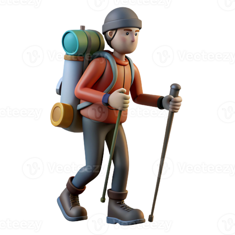 magnificent vintage Backpacker Silhouette with Hiking Poles Isolated authentic png