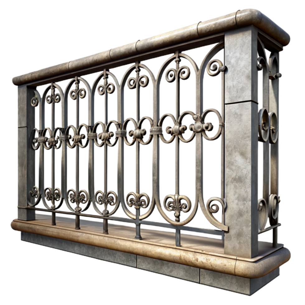 elegant rustic Balcony Railing Wrought Iron Detail Isolated detailed png