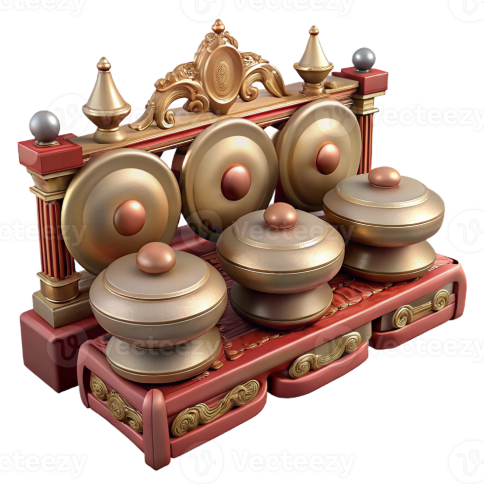 impressive vintage Balinese Gamelan Instrument Ornate Carvings Transparent Background authentic png