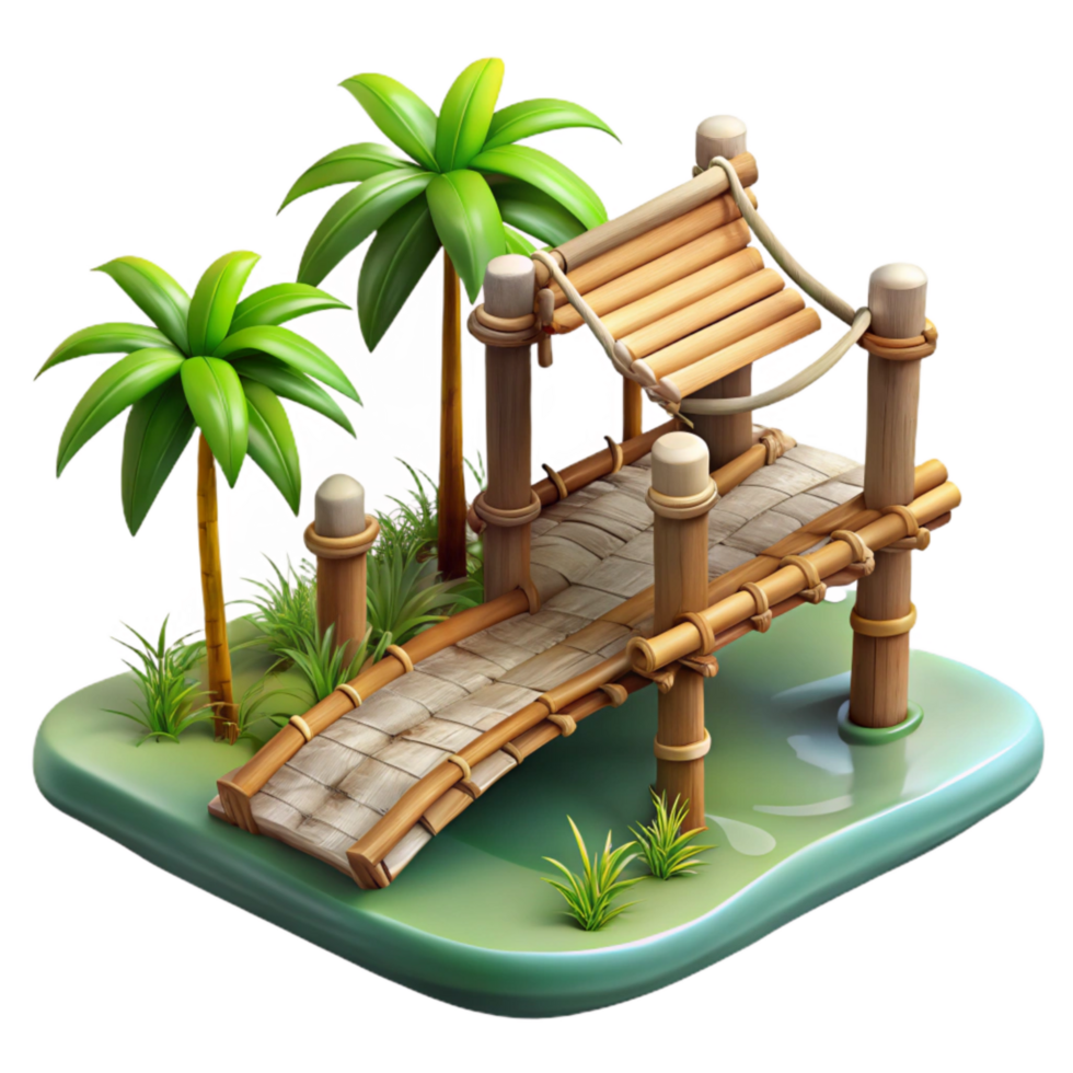extraordinary traditional Bamboo Bridge Over River Isolated on White original png