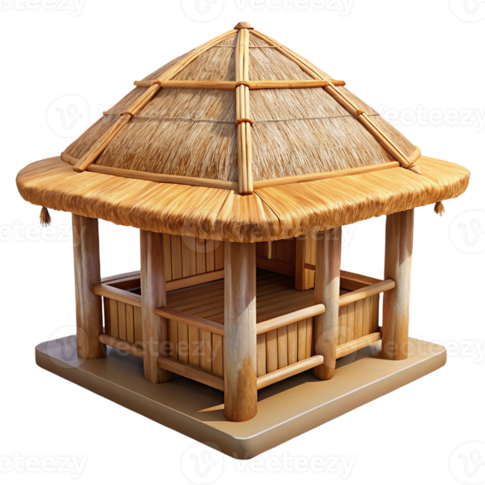 serene rustic Bamboo Hut with Thatched Roof Isolated premium png