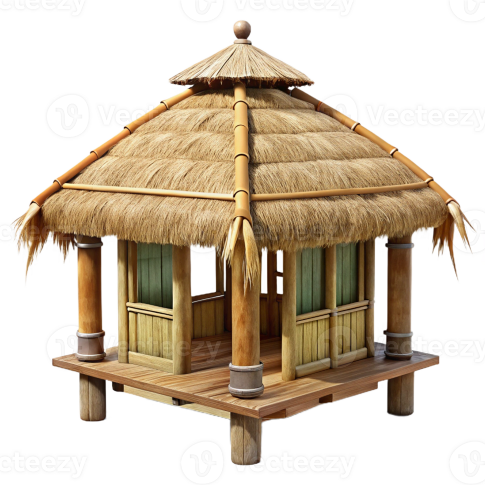 serene minimalist Bamboo Hut Tropical Dwelling Thatched Roof Transparent Background high quality png