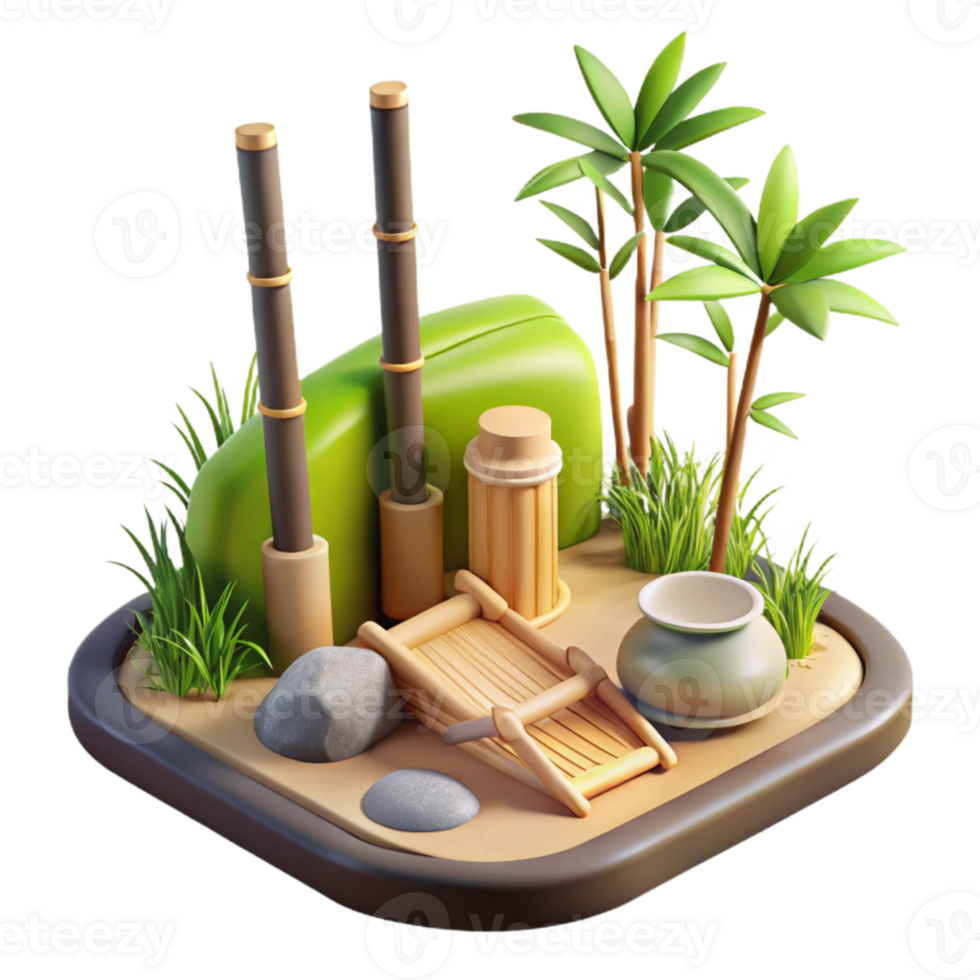 wonderful modern Bamboo Zen Garden with Rake Transparent Background high quality png