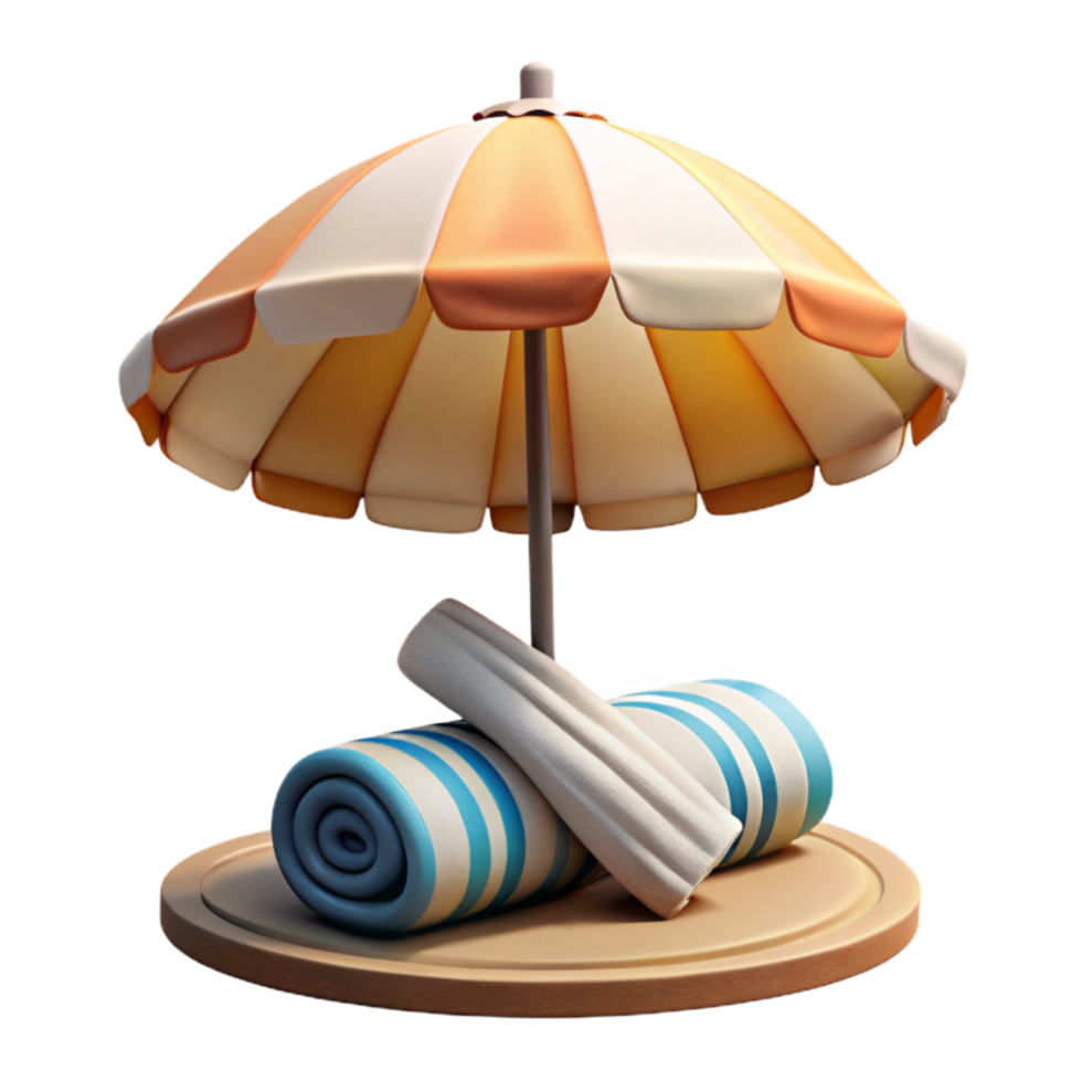 impressive modern Beach Umbrella and Towels Family Fun Transparent Background authentic png