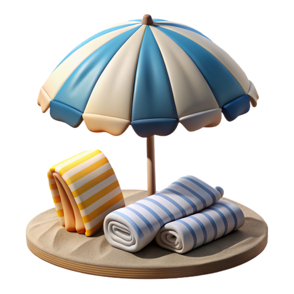 wonderful artistic Beach Umbrella and Towels Family Fun Transparent Background genuine png