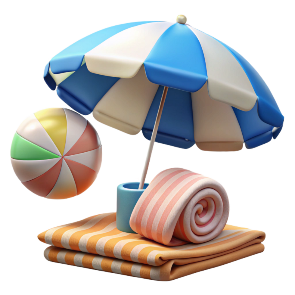 magnificent minimalist Beach Umbrella and Towels Family Fun Transparent Background high resolution png
