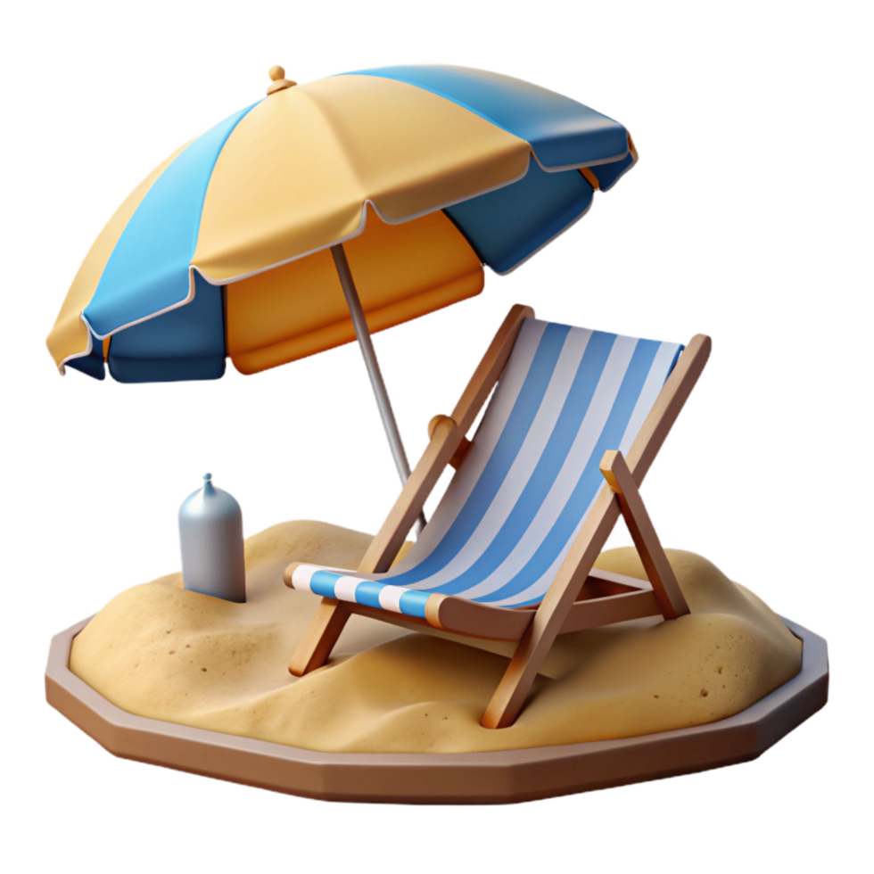 magnificent minimalist Beach with Umbrella and Chair Isolated Element authentic png