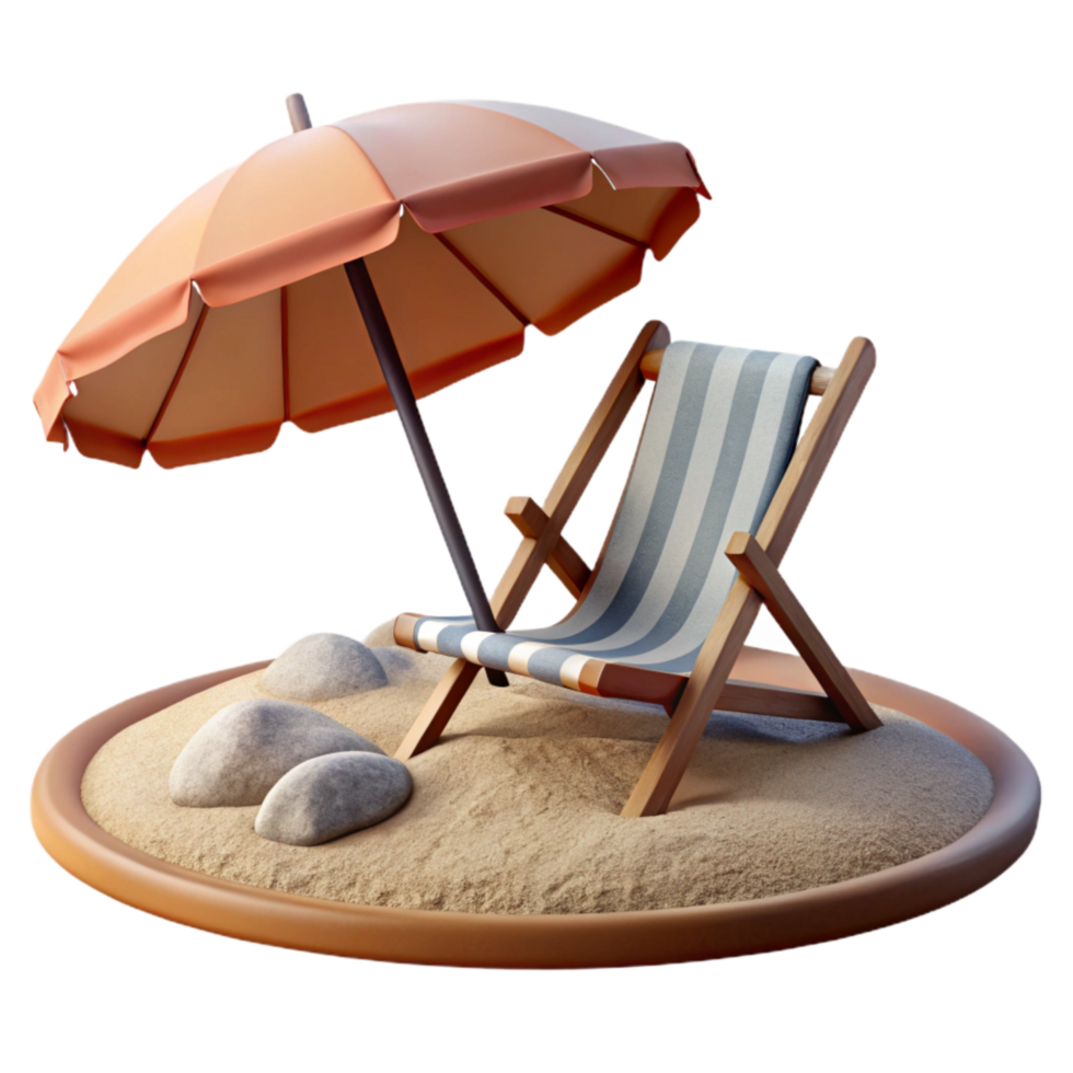 magnificent classic Beach with Umbrella and Chair Isolated Element detailed png