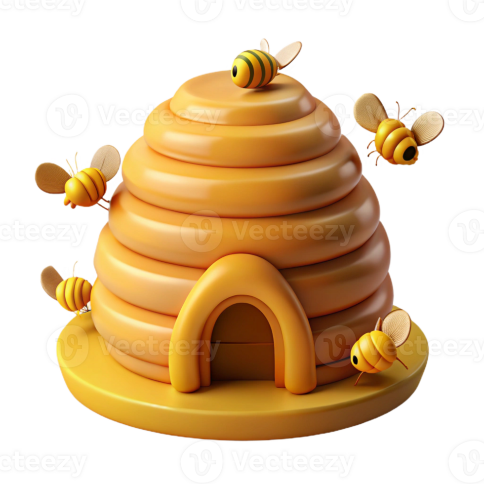 elegant artistic Beehive with Bees Activity Scene Isolated Element high resolution png