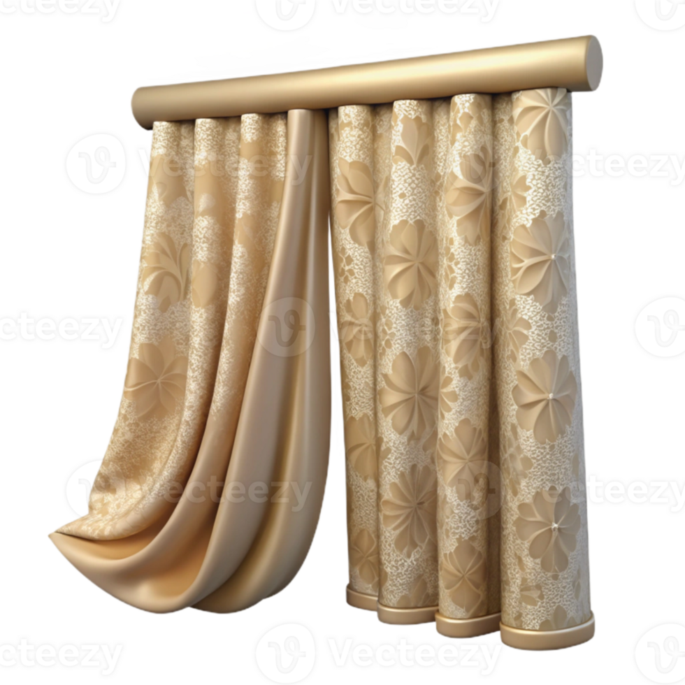 stunning modern Beige Curtain with Floral Pattern Transparent Element high resolution png