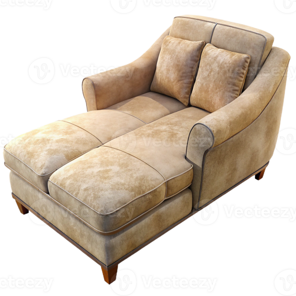 extraordinary rustic Beige Sofa with Chaise Lounge Cutout on Transparent Background authentic png