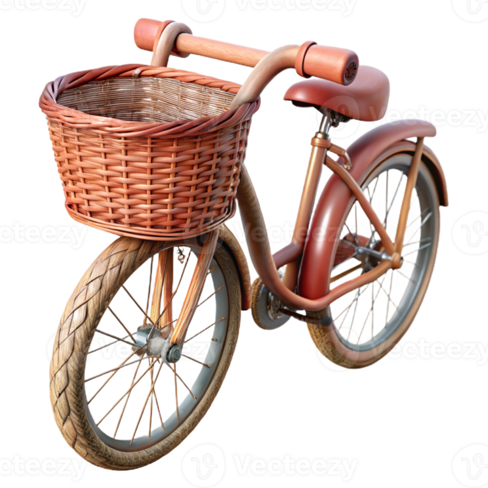 impressive traditional Bicycle Basket Wicker Texture Cutout Element detailed png