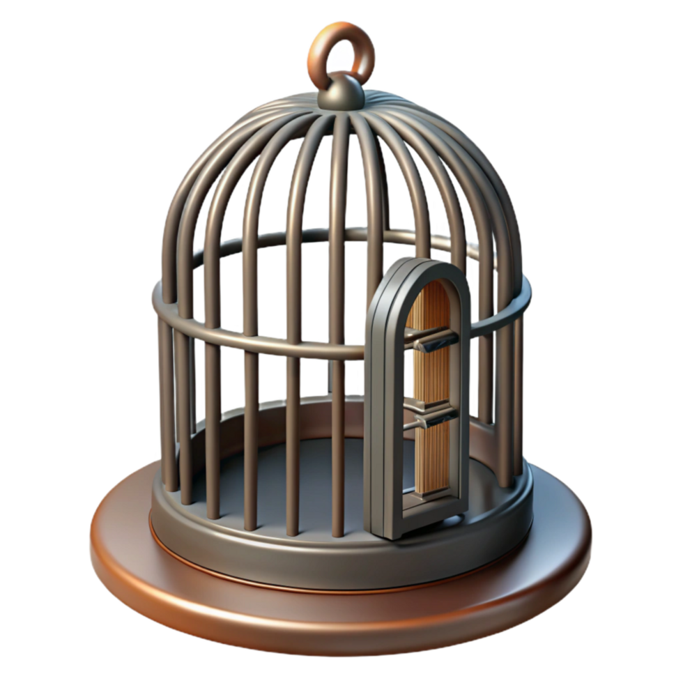 wonderful minimalist Bird Cage with Open Door Transparent Background detailed png