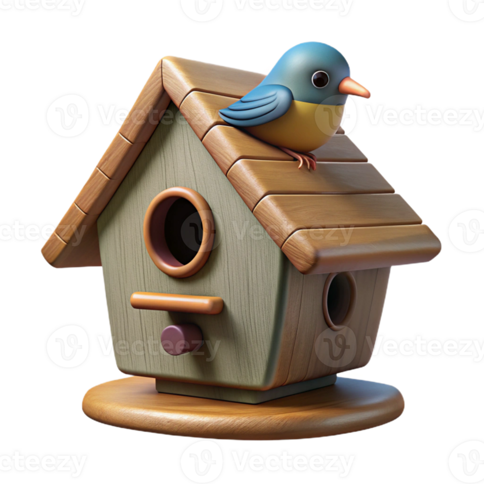 elegant creative Birdhouse Isolated with Perched Bird detailed png