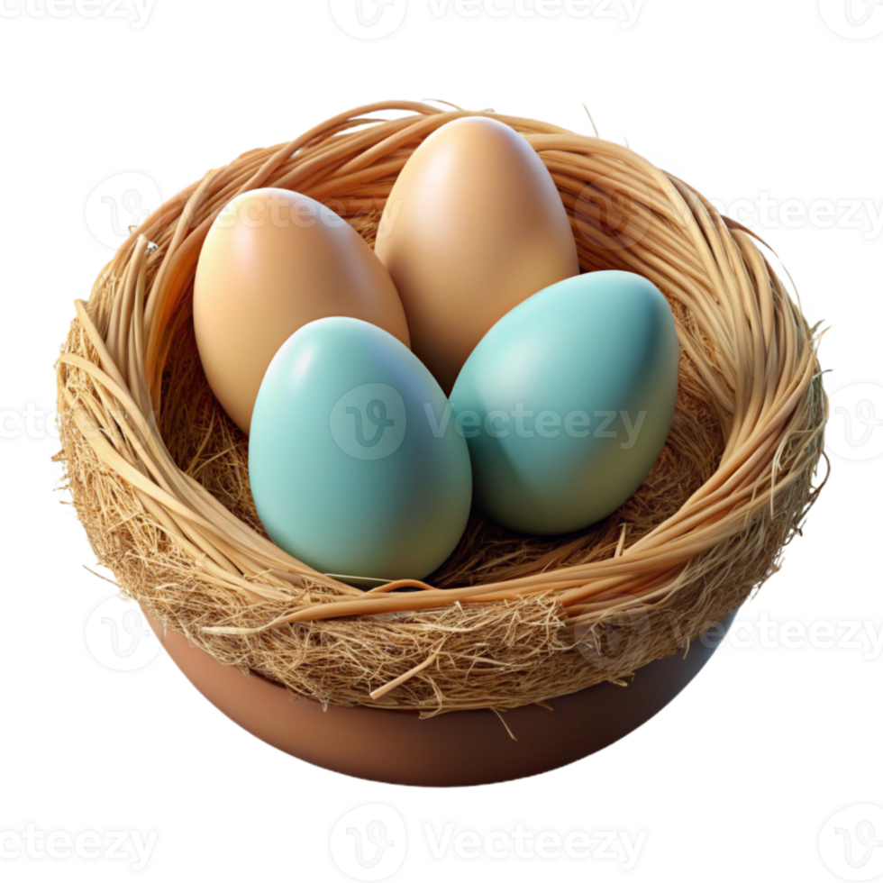 serene creative Bird Nest Transparent Background with Eggs original png