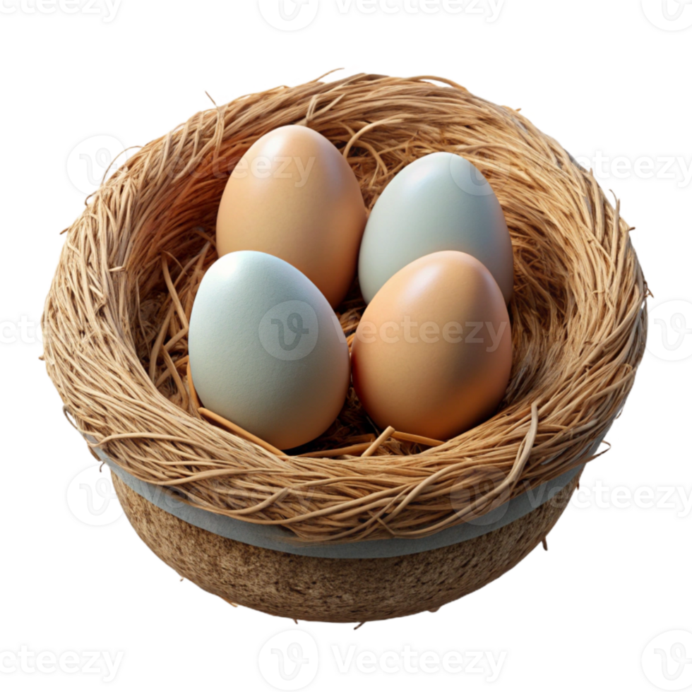 serene minimalist Bird Nest Transparent Background with Eggs 4K png