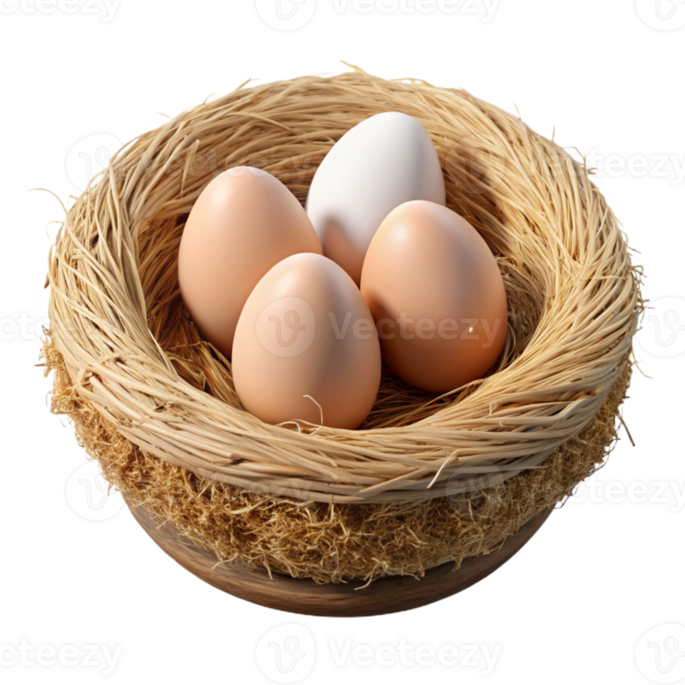 elegant classic Bird Nest with Eggs Isolated on Transparent Background high resolution png