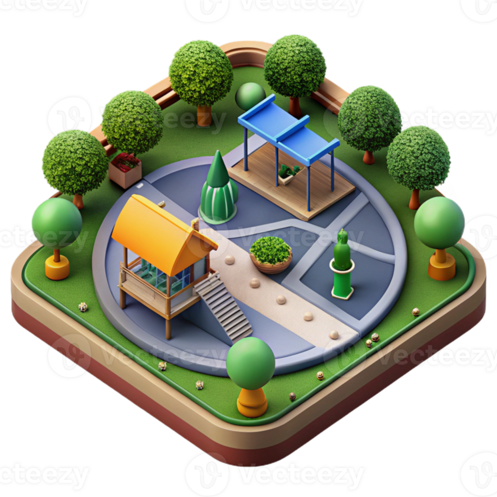 extraordinary traditional Birdseye Perspective of City Park with Playground Transparent Background original png