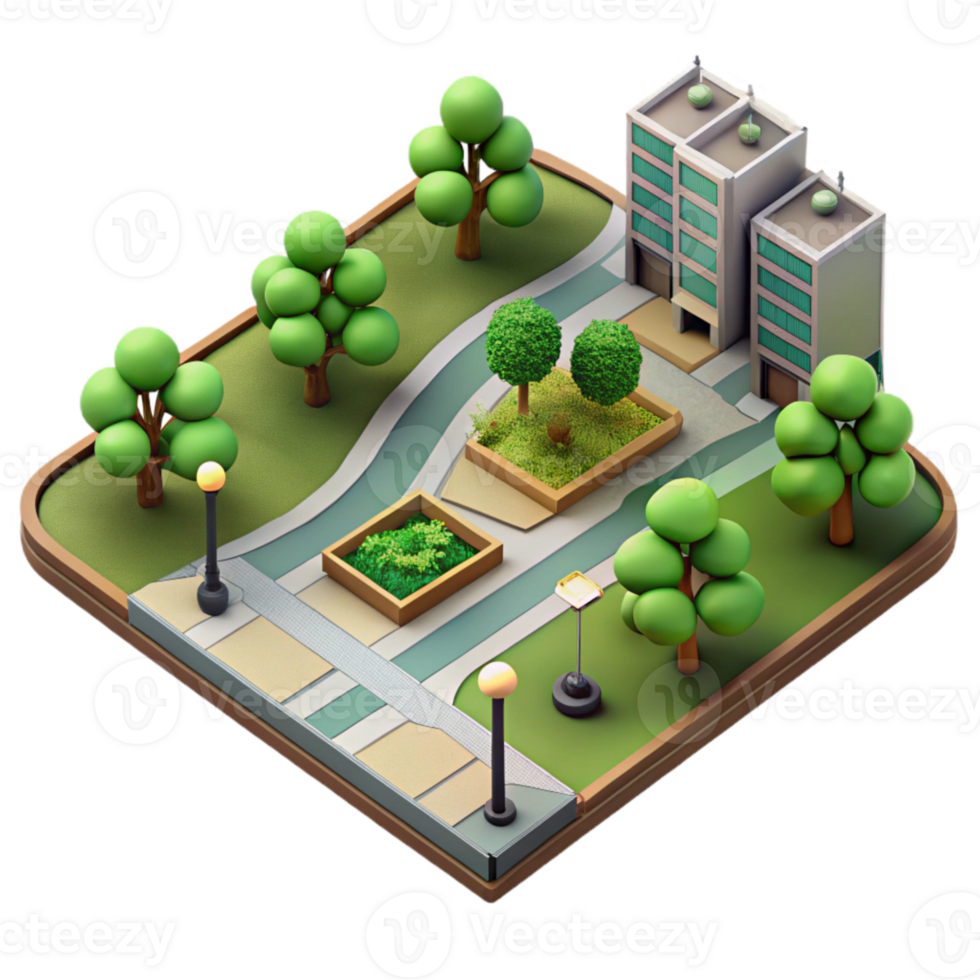 vibrant traditional Birdseye Perspective of City Park with Playground Transparent Background premium png