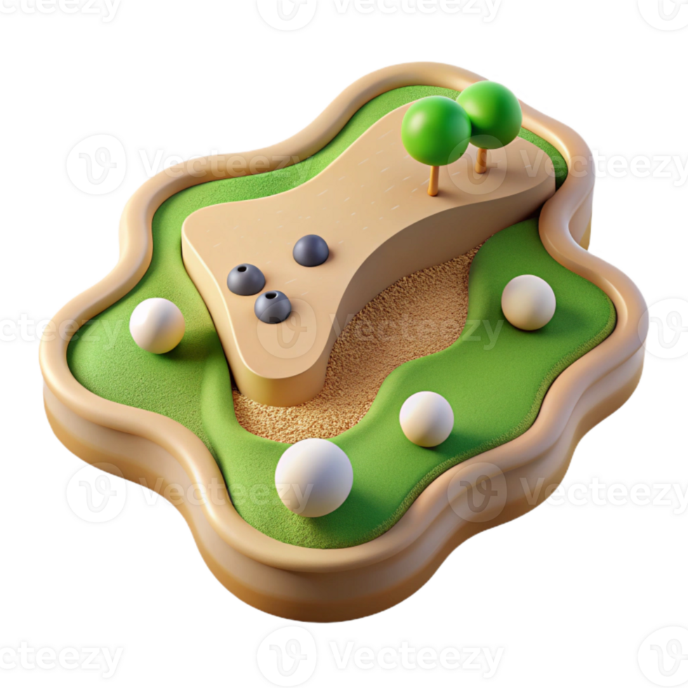 beautiful classic Birdseye Perspective of Golf Course with Sand Traps Transparent Background 4K png