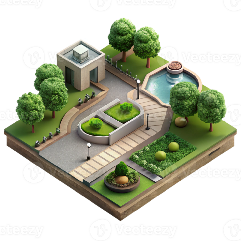 elegant contemporary Birdseye Perspective of City Park with Playground Transparent Background high resolution png