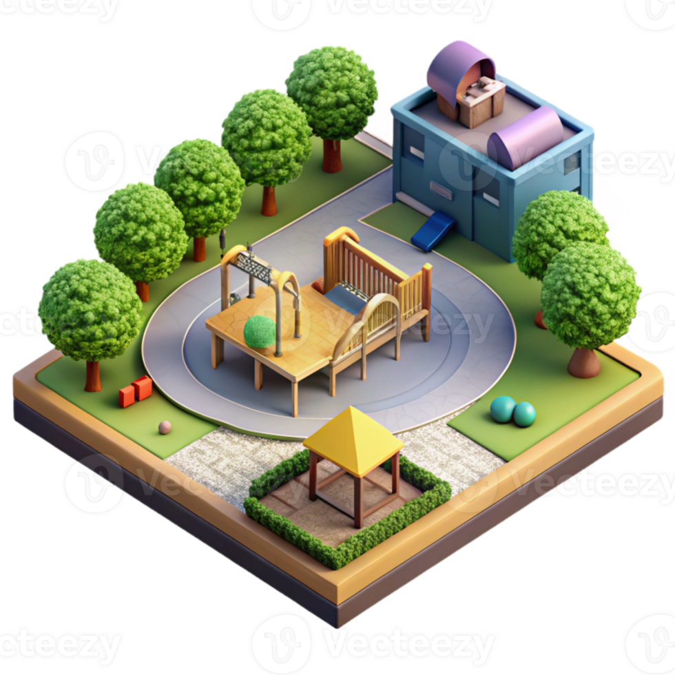 beautiful modern Birdseye Perspective of City Park with Playground Transparent Background genuine png