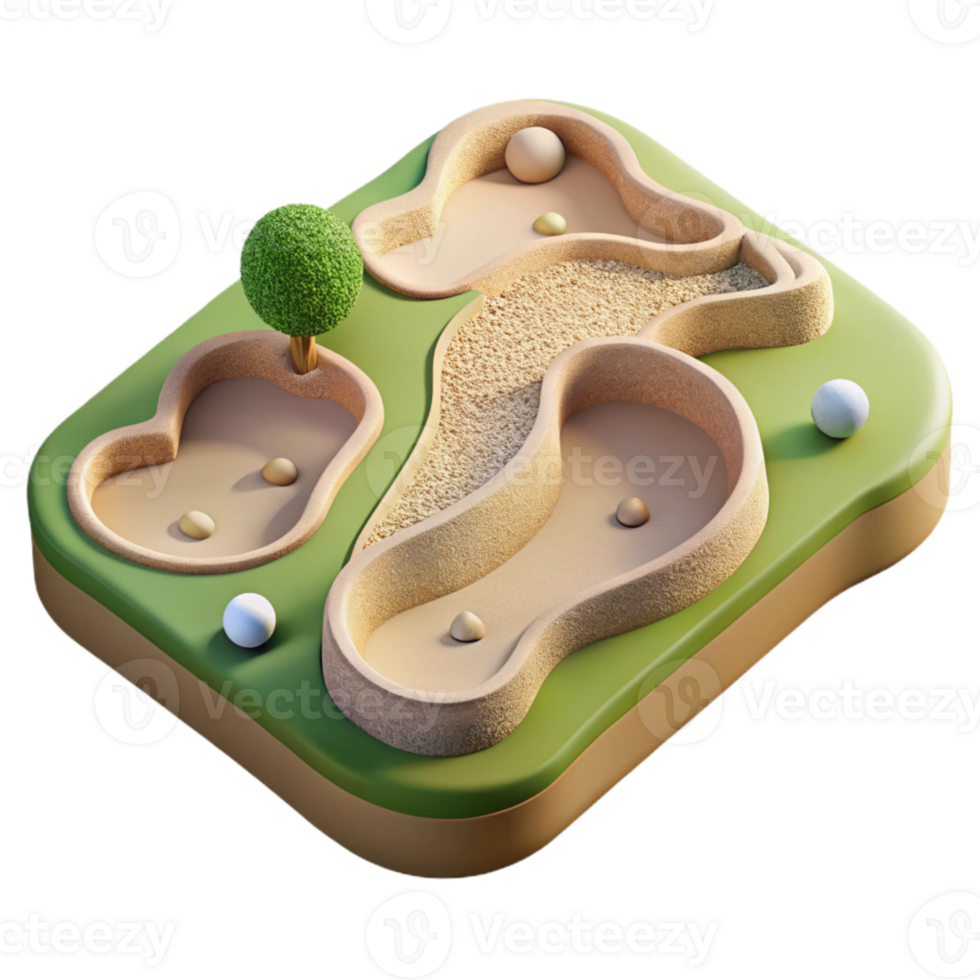 extraordinary vintage Birdseye Perspective of Golf Course with Sand Traps Transparent Background premium png