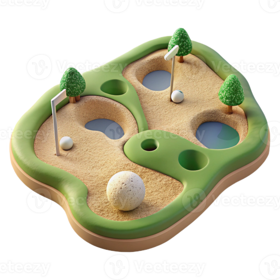 beautiful creative Birdseye Perspective of Golf Course with Sand Traps Transparent Background exclusive png