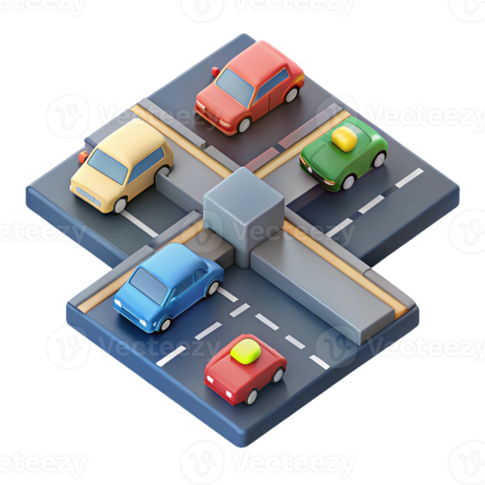 wonderful artistic Birdseye View of Traffic Intersection at Rush Hour Transparent Background detailed png