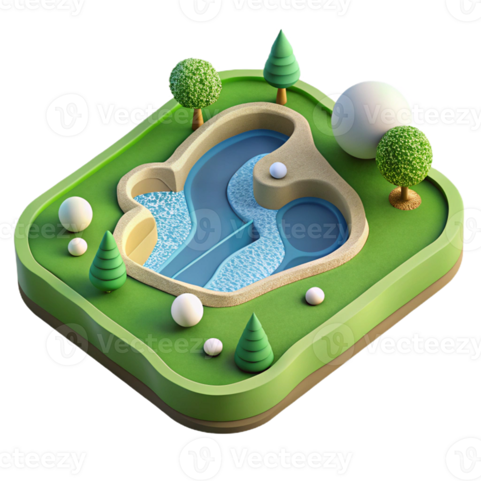 beautiful vintage Birdseye View of Golf Course with Water Hazards Transparent Background high quality png