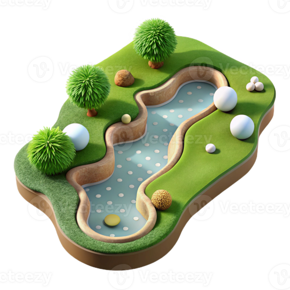 beautiful abstract Birdseye View of Golf Course with Water Hazards Transparent Background premium png