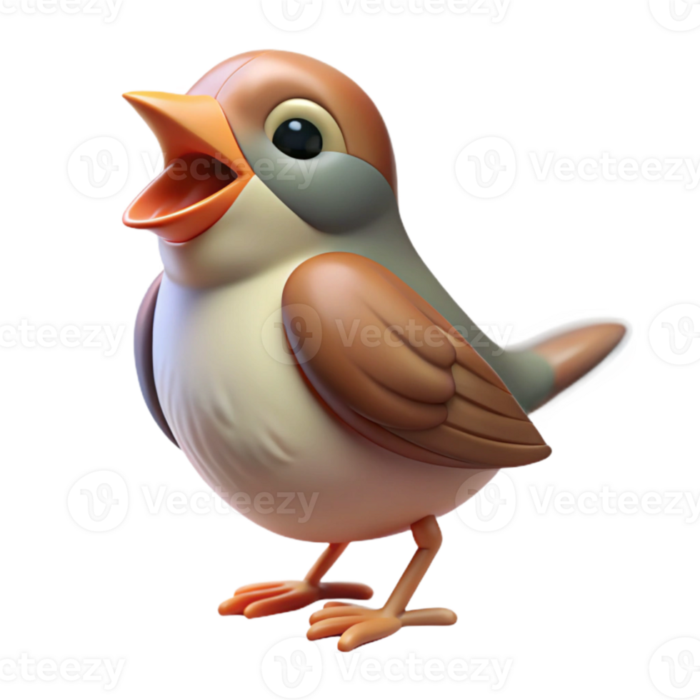 serene creative Bird with Open Beak Singing Isolated on Transparent Background high resolution png