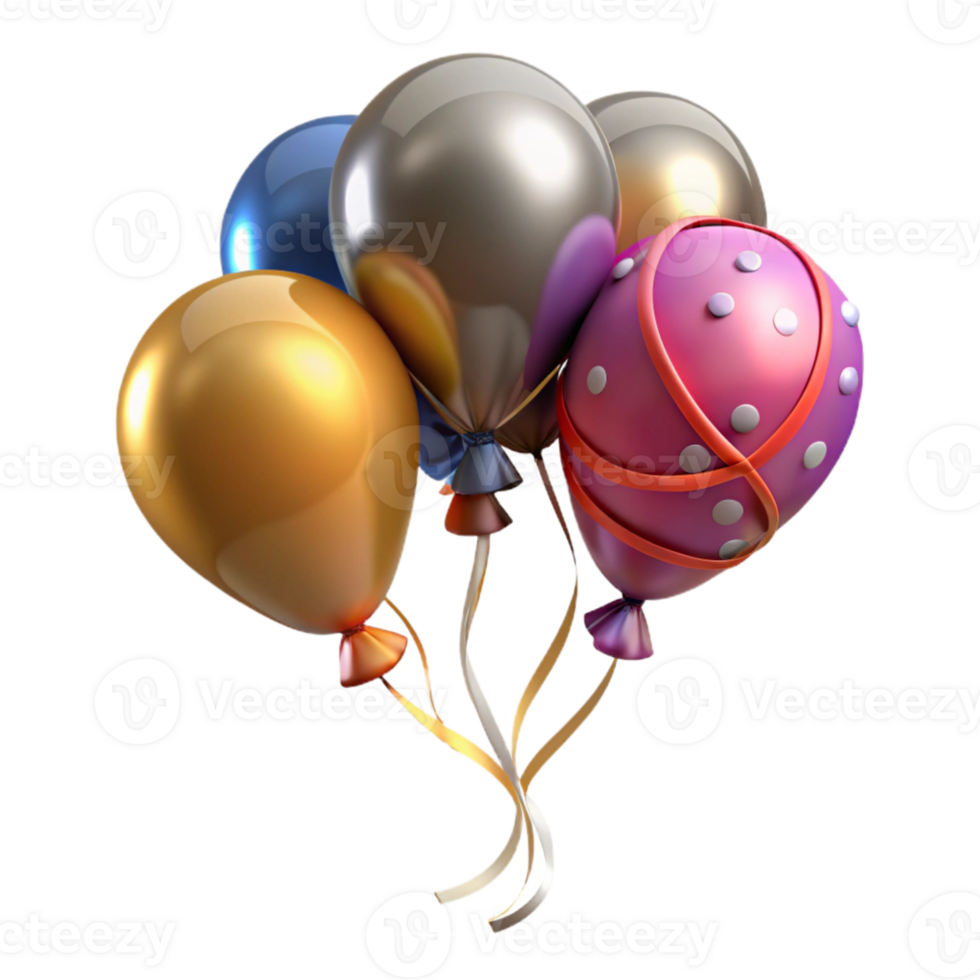 stunning artistic Birthday Balloons with Ribbon Cutout high quality png