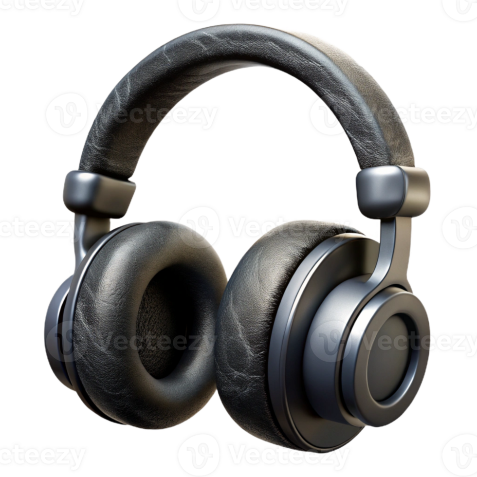 impressive traditional Black Headphones with Silver Accents Cutout detailed png