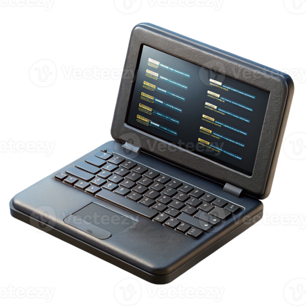 extraordinary rustic Black Laptop with Coding on Screen Side View Isolated Element 4K png