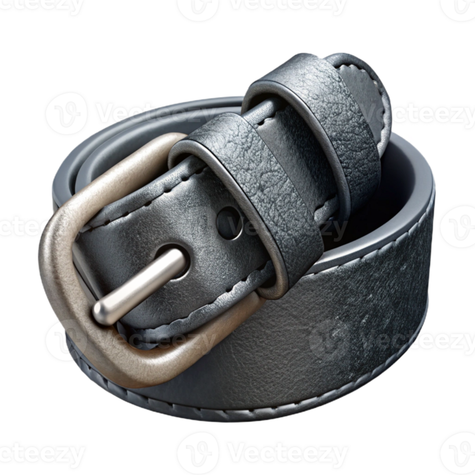 elegant minimalist Black Leather Belt Silver Buckle Isolated Element exclusive png