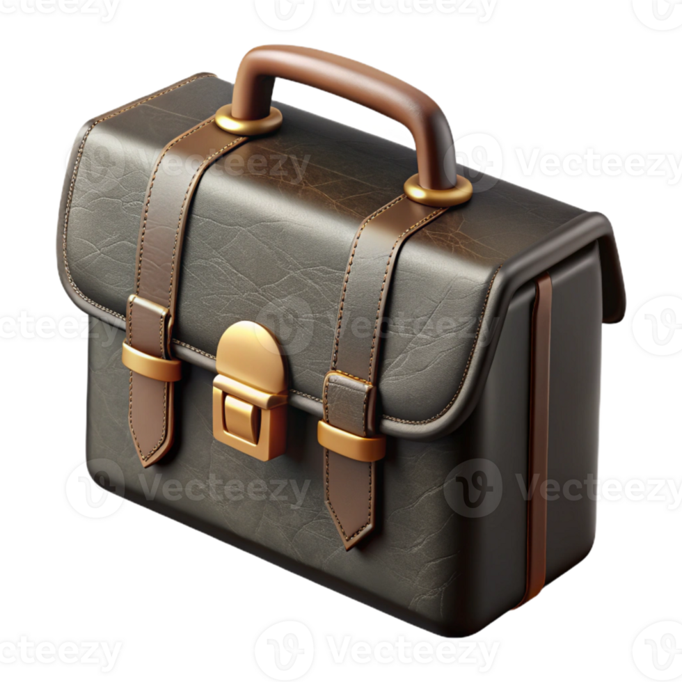 extraordinary creative Black Leather Briefcase Top View Isolated exclusive png